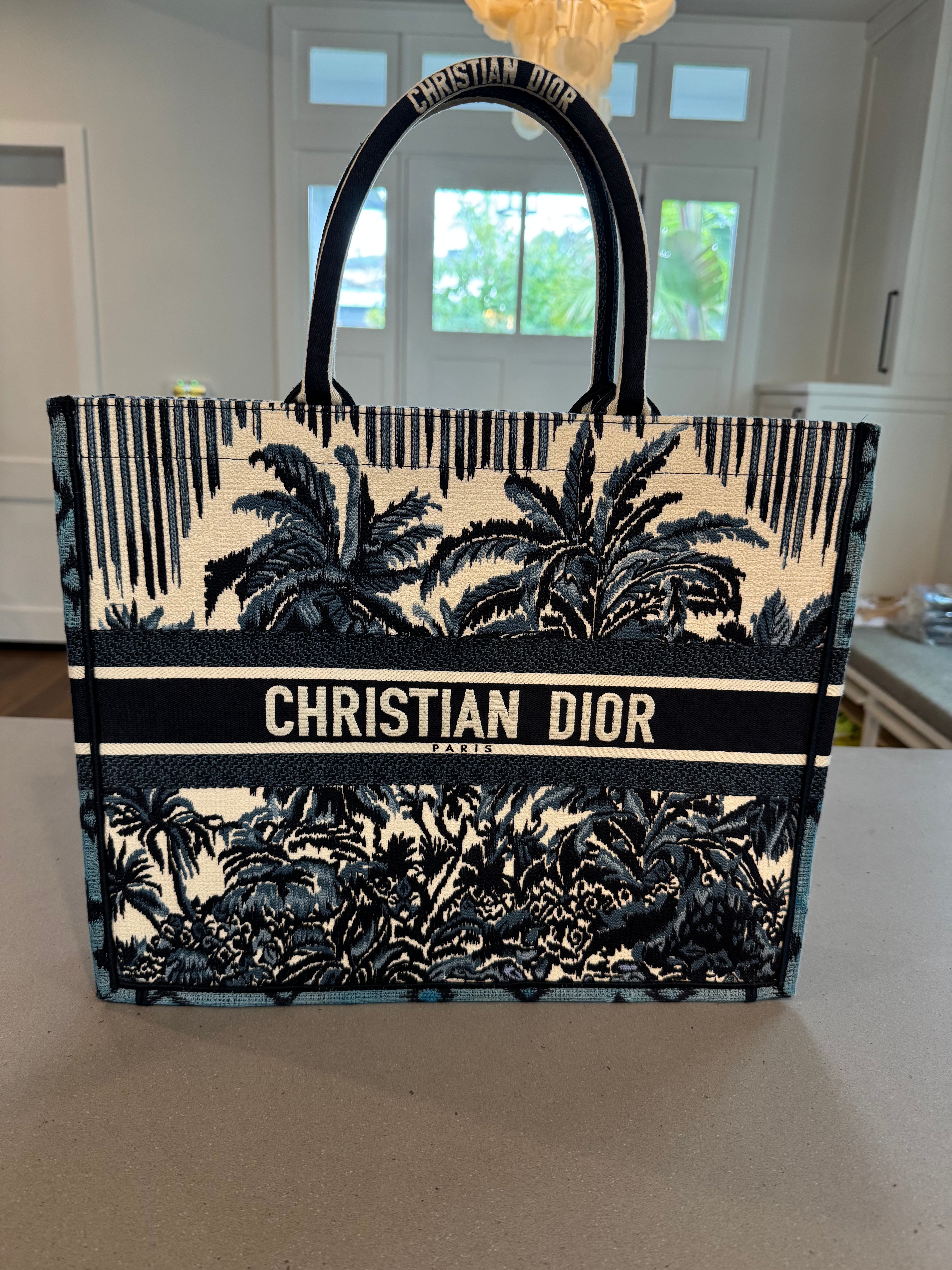 *NEW WITH TAGS* Large Blue Dior Palms Embroidery Book Tote