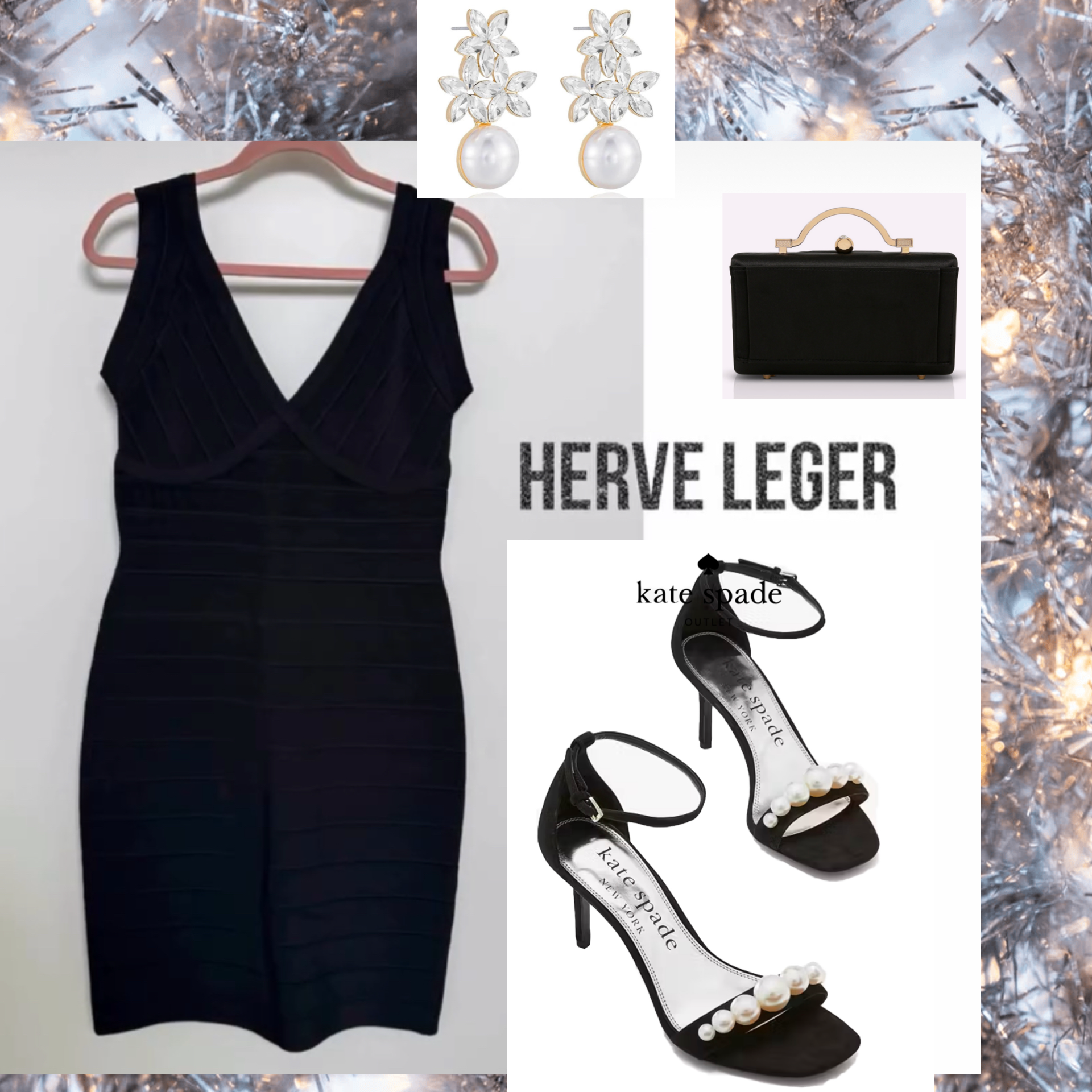Herve Leger Bodycon V-Neck Dress